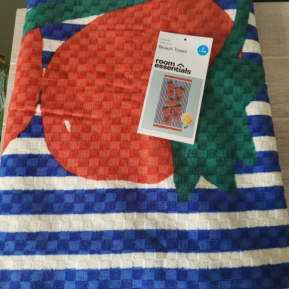 6' Striped Tomato Extra Long Beach‎ Summer Towel Red Blue Cotton New